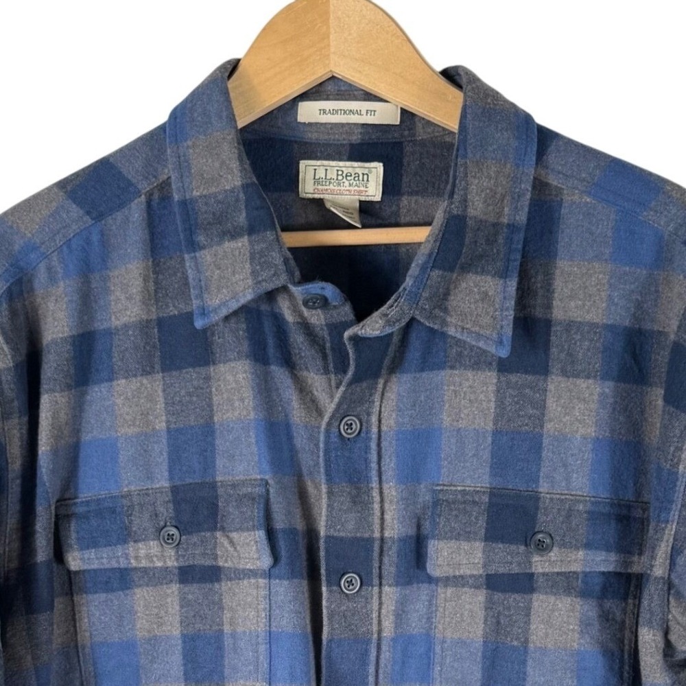 LL Bean Chamois Cloth Shirt Mens XXL Blue Grey Plaid Traditional Fit 277981